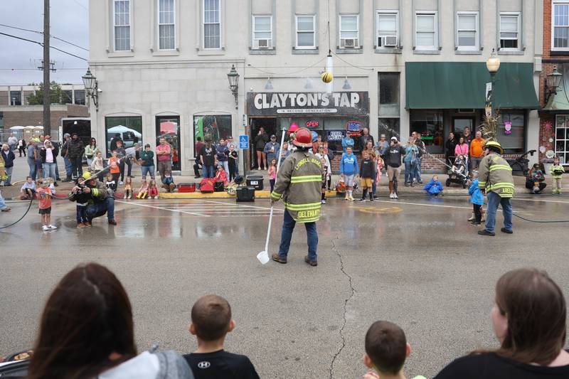 Kids compete in the Kiddie Water Fight at the 75th Annual Grundy County Corn Festival on Saturday, Sept. 28, 2024 in downtown Morris.
