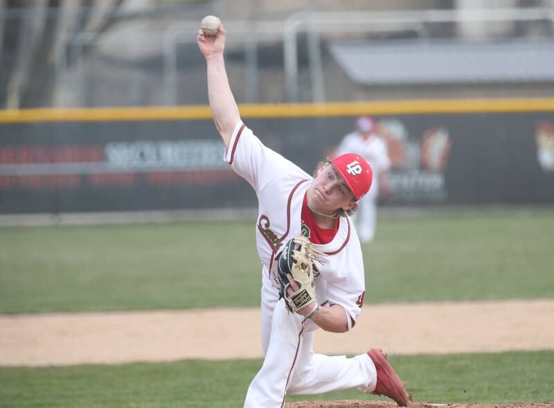 L-P's Mason Lynch delivers a pitch to Dunlap on Thursday, March 30, 2023 at Dickinson Field in Oglesby.