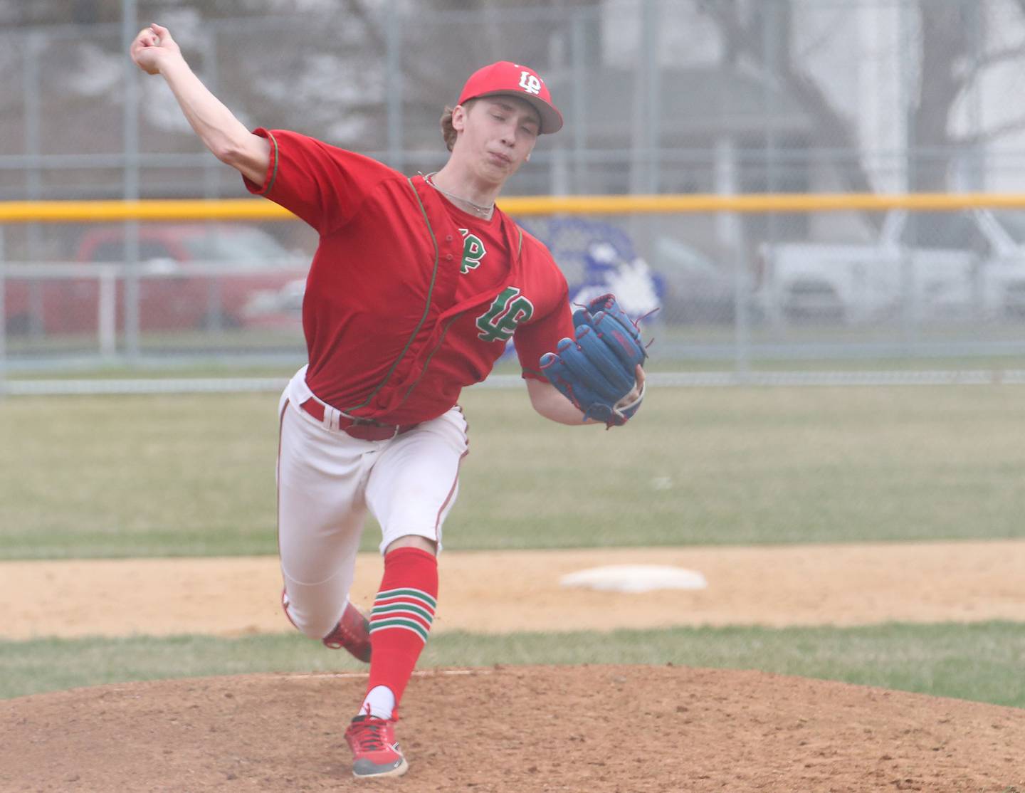 L-P's Brady Backes lets go of a pitch to Princeton on Saturday, March 29, 2025 at Princeton High School.