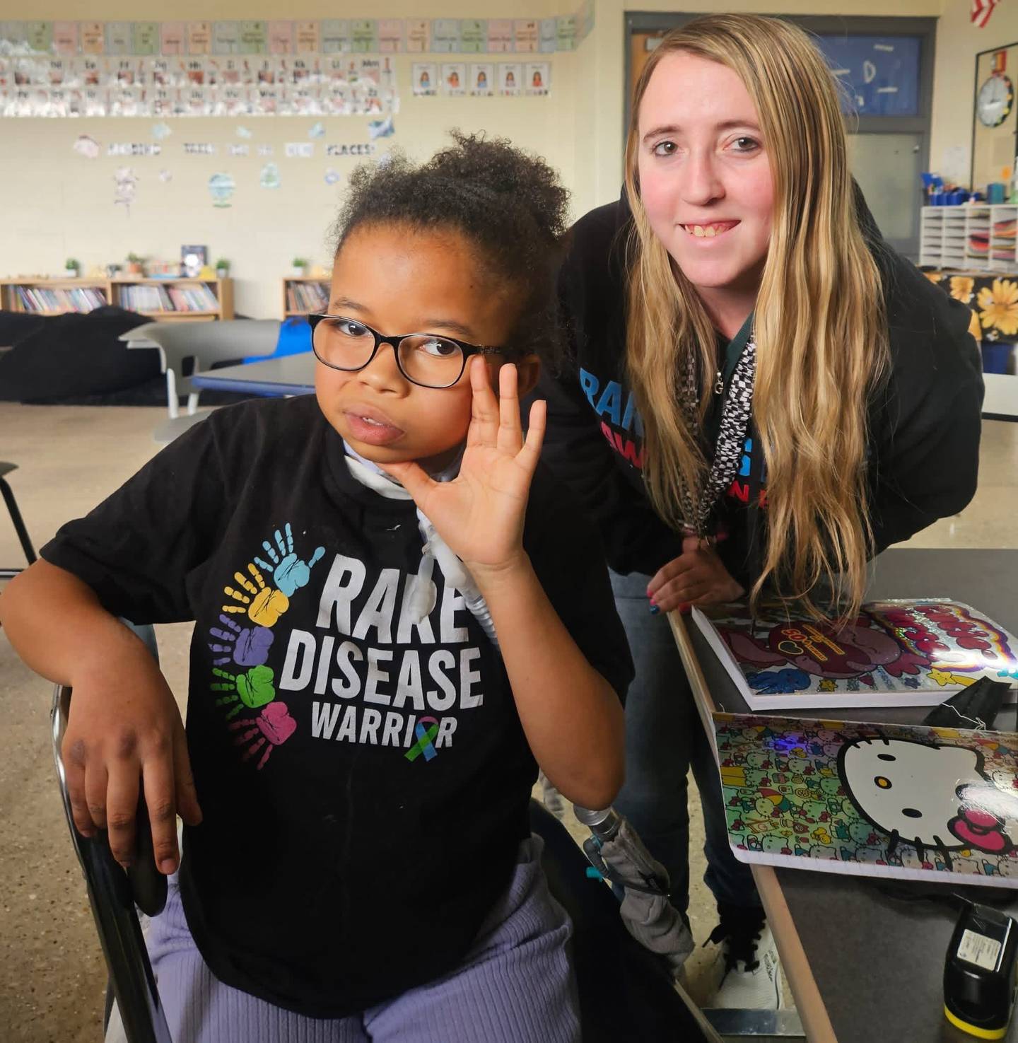 Gina Pens, a 2026 Shaw Local Everyday Hero (right) is seen with a student from the classroom of Angela Roudis, a sixth-to eighth-grade teacher in the Cross-Categorical program at Coal City Middle School, where Pens works as a paraprofessional.