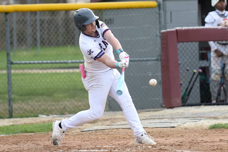 Kankakee's Zach Wright hits a pitch during a home game against Thornton Thursday, April 17, 2025.