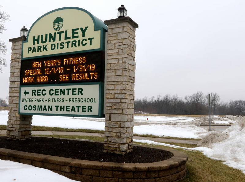 A Huntley Park District sign sits along the road Monday, Feb. 4, 2019, at the intersection of Route 47 and Mill Street.