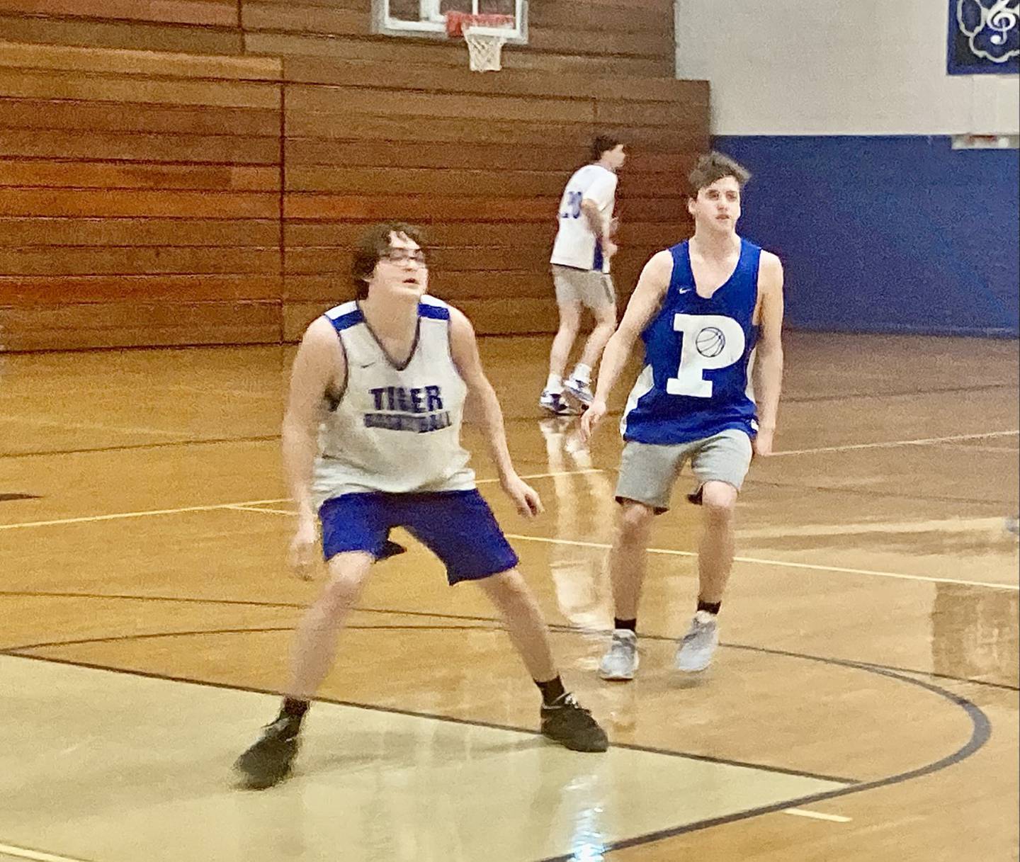 Sean Maynard plays defense during practice at Prouty Gym.