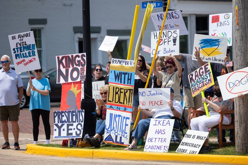 Protesters flood rotary park at the “No Kings” protest on Saturday, June 14, 2025 in Princeton.