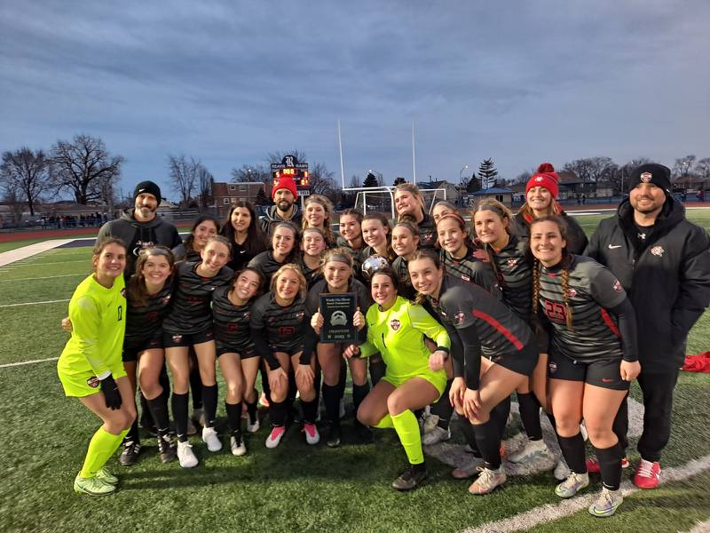 Lincoln-Way Central celebrates winning the Windy City Ram Classic championship, Thursday, March 23, 2023.