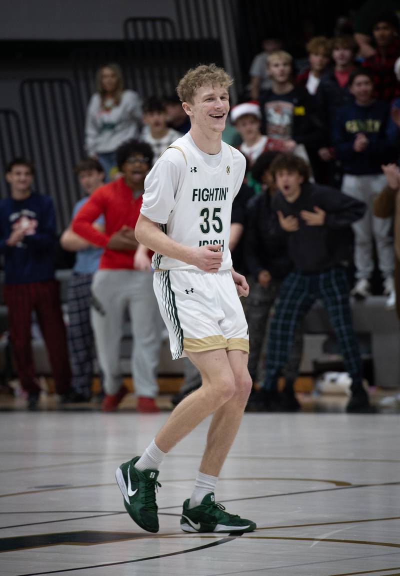 Bishop McNamara's Richie Darr reacts to a play in a game against Chicago Bulls Prep on Friday, December 19, 2025.