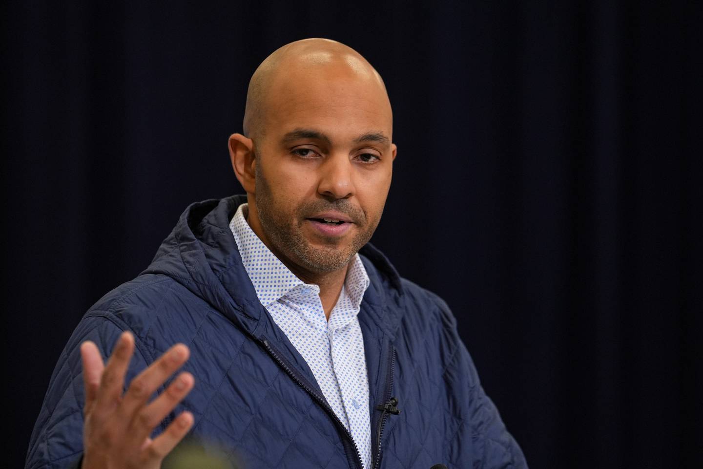 Atlanta Falcons general manager Ian Cunningham speaks during a press conference at the NFL football scouting combine in Indianapolis, Tuesday, Feb. 24, 2026. (AP Photo/Michael Conroy)