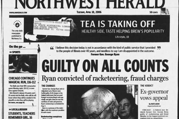 Historical covers for April 18: Former Governor George Ryan guilty on all counts