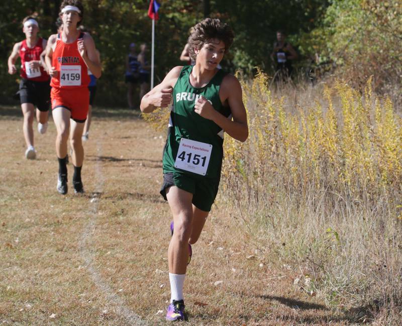 St. Bede's Nathan Husser runs in the Class 1A Regional Cross Country boys race on Saturday, Oct. 22, 2022 at the Seneca FFA Farm in Marseilles.