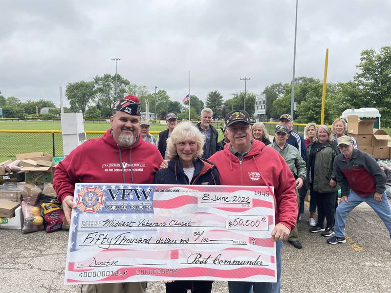 McHenry Veterans of Foreign Wars Post 4600 made a donation of $50,000 to Midwest Veterans Closet on June 8 in McHenry. Located in North Chicago, Midwest Veterans Closet provides food and goods to veterans, many of whom are experiencing homelessness, free of cost.