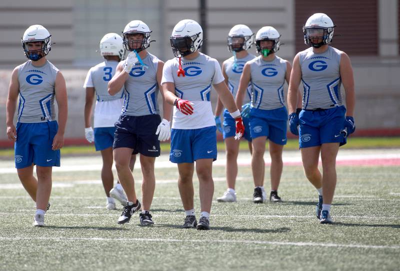 Geneva players line up during a 7 on 7 tournament on Thursday, July 10, 2025 at Batavia High School.