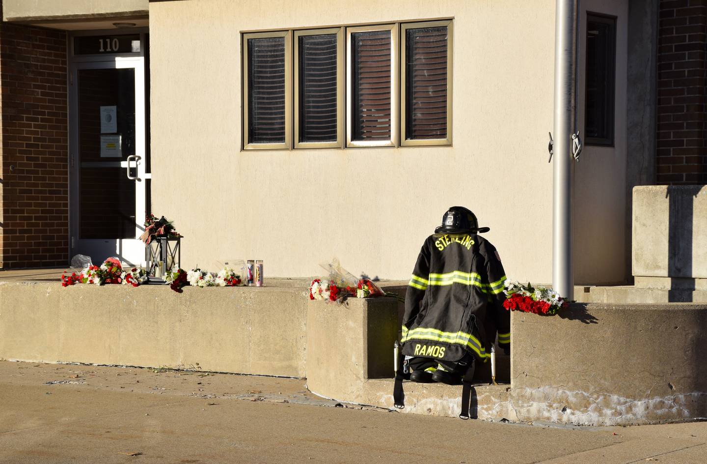 A memorial to Garrett Ramos is located outside Sterling Fire Department