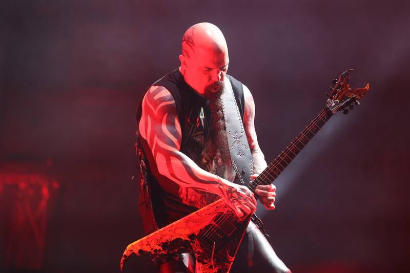 Kerry King of Slayer performs for the first time in nearly five years at Riot Fest on Sunday, Sept. 22, 2024 in Chicago.