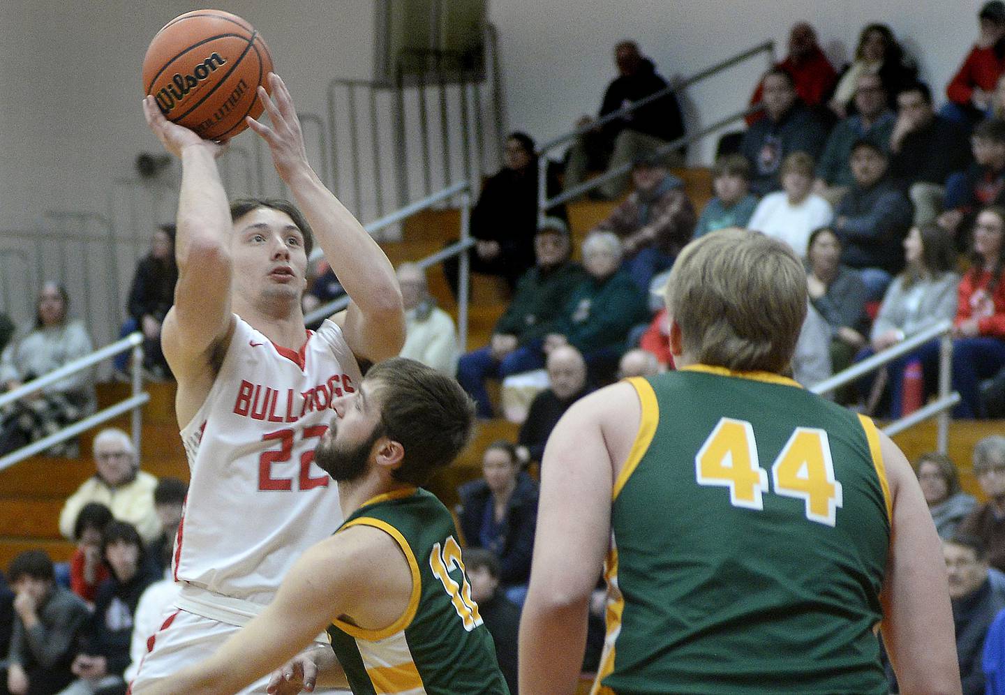 Streator’s Christian Benning shoots over Coal City’s Carson Shepard in the 1st period on Tuesday, Jan. 31, 2023 at Streator High School.