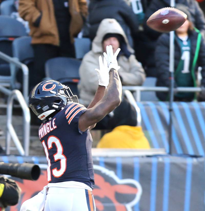 Chicago Bears wide receiver Byron Pringle catches a pass for a touchdown during their game Sunday, Dec. 18, 2022, at Soldier Field in Chicago.
