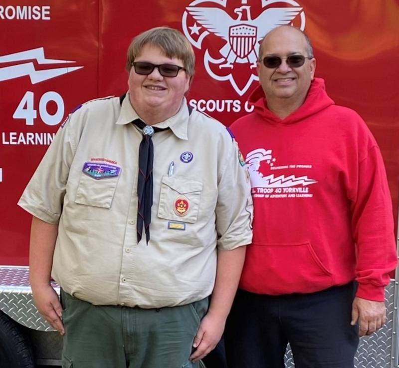 Troop 40 Eagle Scout Kirkman Harding, left, with Scoutmaster Gary Golinski.