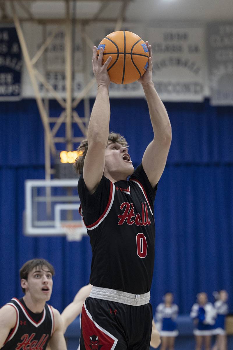 Hall’s Greyson Bickett hauls down a rebound against Newman Tuesday, Feb. 17, 2026.
