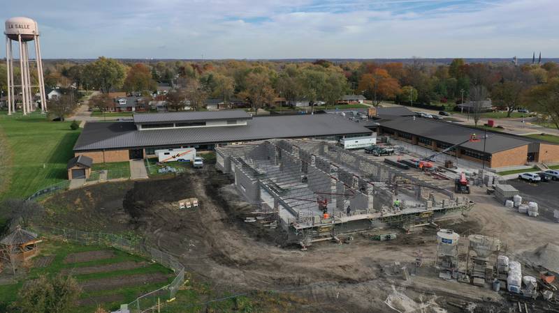 Crews with Vissering Construction build a 14,000 square-foot addition to the west side of Northwest School on Tuesday, Nov. 7, 2023 in La Salle. The addition will hold eight new classrooms including early childhood and kindergarten. The district was awarded $3.2 million State of Illinois as part of the Early Childhood Construction Grant program. The grant program is part of Governor JB Pritzker's Rebuild Illinois capital plan. Vissering Construction and BCA Architects in Ottawa are the contractors working at the site. The new addition is scheduled to be completed for the 2024-2025 school year.