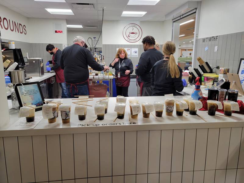 The  L-Town Grounds coffee shop at Lockport Township High School East Campus provides a way to staff and students or order their coffee at school while teaching vocational and employment skills to students who need direct instruction.