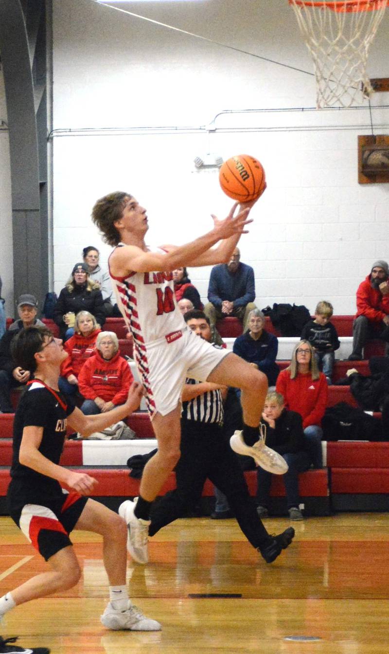 LaMoille's Connor Deering goes in for a layup in Saturday's game vs. Amboy at Dean Madsen Gymnasium.