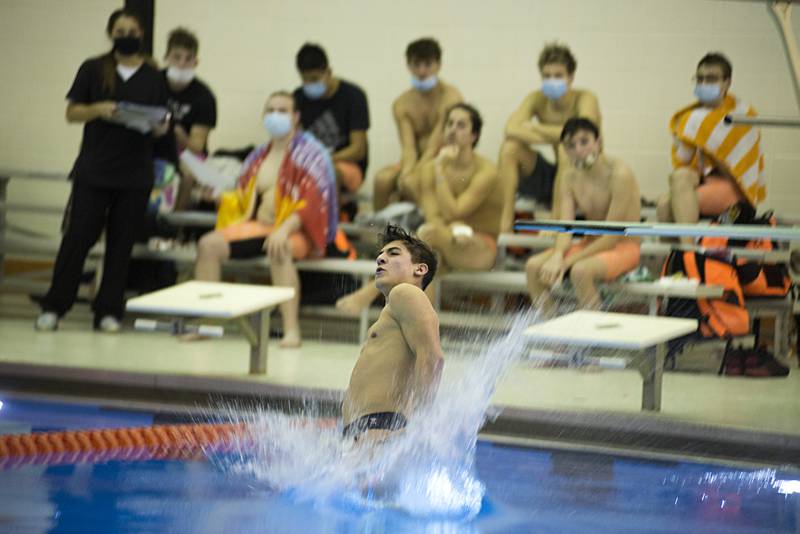 Sterling's Braiden Herrera competes in the diving competition Tuesday, Jan. 18, 2022 in Byron.