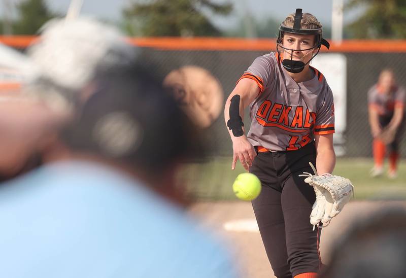 Dekalb's Jaelyn Latimer delivers a pitch during their Class 4A regional game against Auburn Wednesday, May 24, 2023, at DeKalb High School.