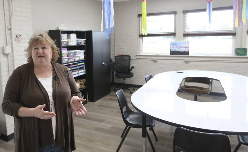 Tracy Wright CEO of Gateway Services, leads a tour inside one of the newly remodled Ollila Learning Center classrooms on Wednesday, Aug. 27, 2025 in Princeton. The classrooms are used for a variety of space inluding socialization.  Gateway Services, sees about 50 individuals per week while providing a variety of services to adults with intellectual/developmental disabilities in Bureau, Marshall, and Putnam Counties