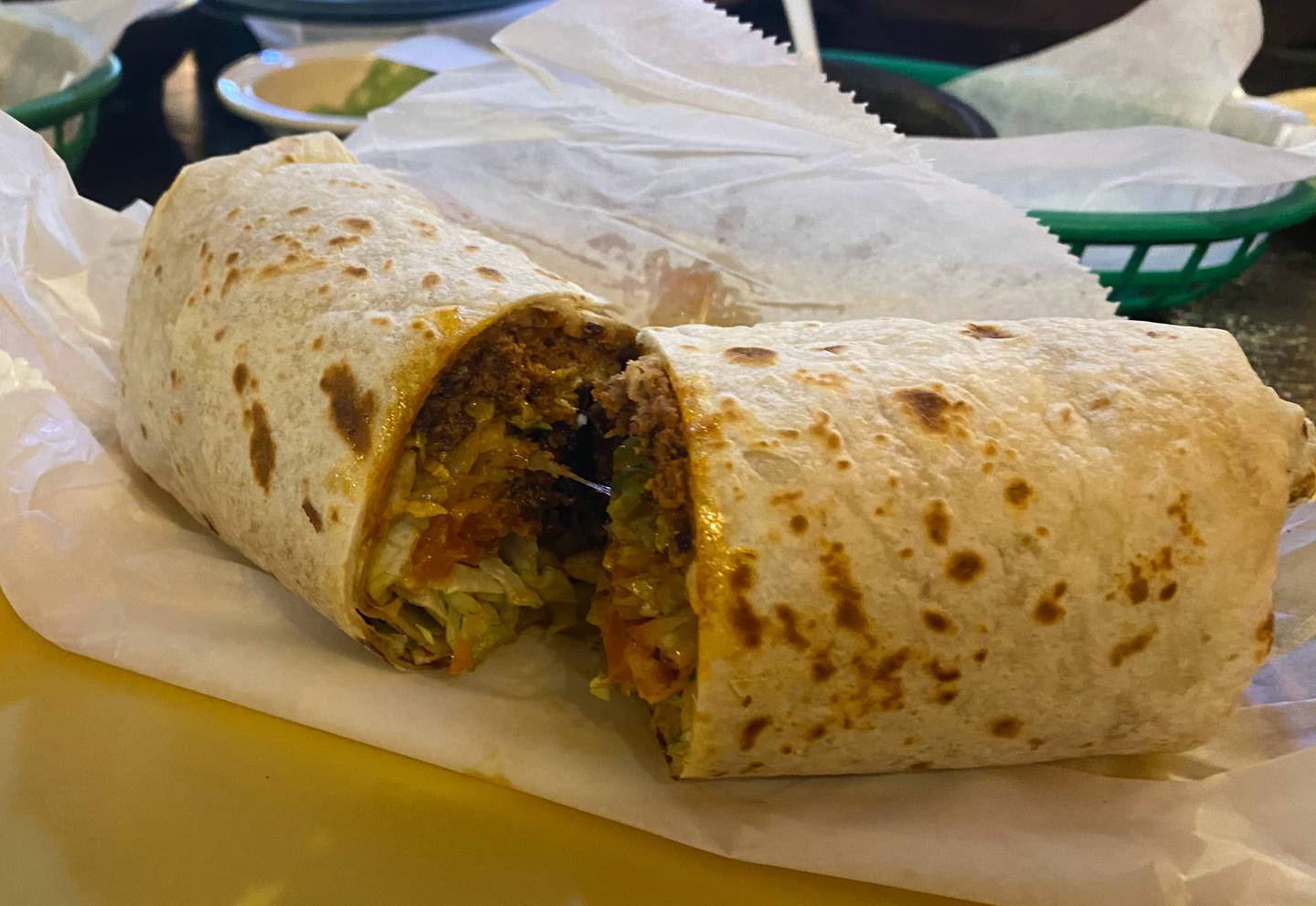 I ordered the chorizo burrito ($8.99), which came with beans, cheese, lettuce, tomato, onion and sour cream, at the Taqueria Las Cumbres in Crystal Lake.
