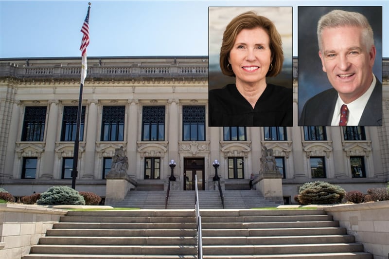Lake County Judge Elizabeth Rochford, left inset, and former Lake County Sheriff Mark Curran are running for the Illinois Supreme Court.