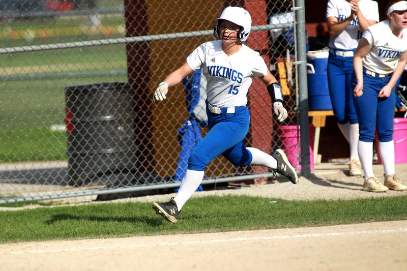 Geneva's Sloane Fisher runs home for a run during a game on Tuesday, May 6, 2025 against Batavia in Batavia.