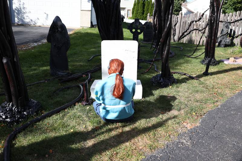 A mannequin of Max from the popular Netflix series “Stranger Things” sits in the yard of Dave and Aubrey Appel’s home in Plainfield. Tuesday, Sept. 27, 2022, in Plainfield.