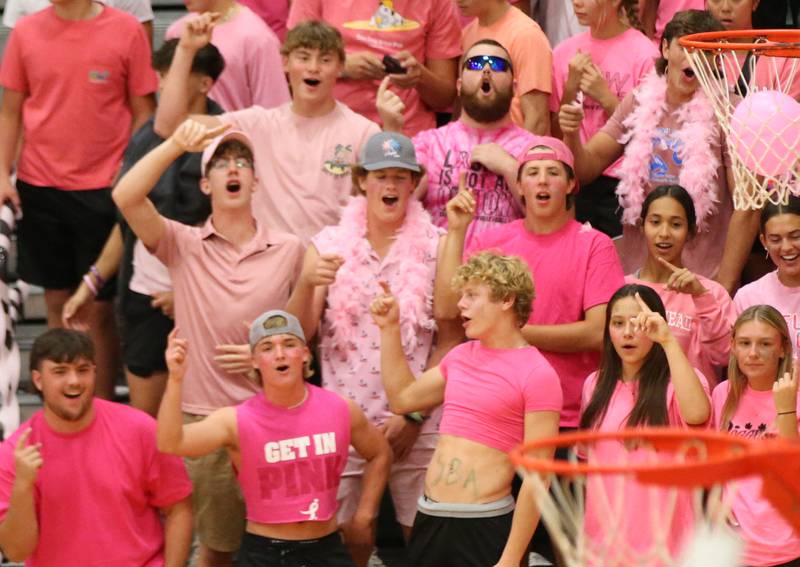 St. Bede super fans on the Bruins during the "Cavs 4 A Cause" pink night game on Tuesday, Sept. 26, 2023 at Sellett Gymnasium.