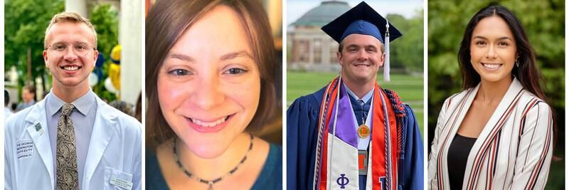 (Left to right); 2022 Spinoso Masters Scholarship recipients Jake Bjork, Elena Haliczer, Tyler Hull, and Diana Morales.