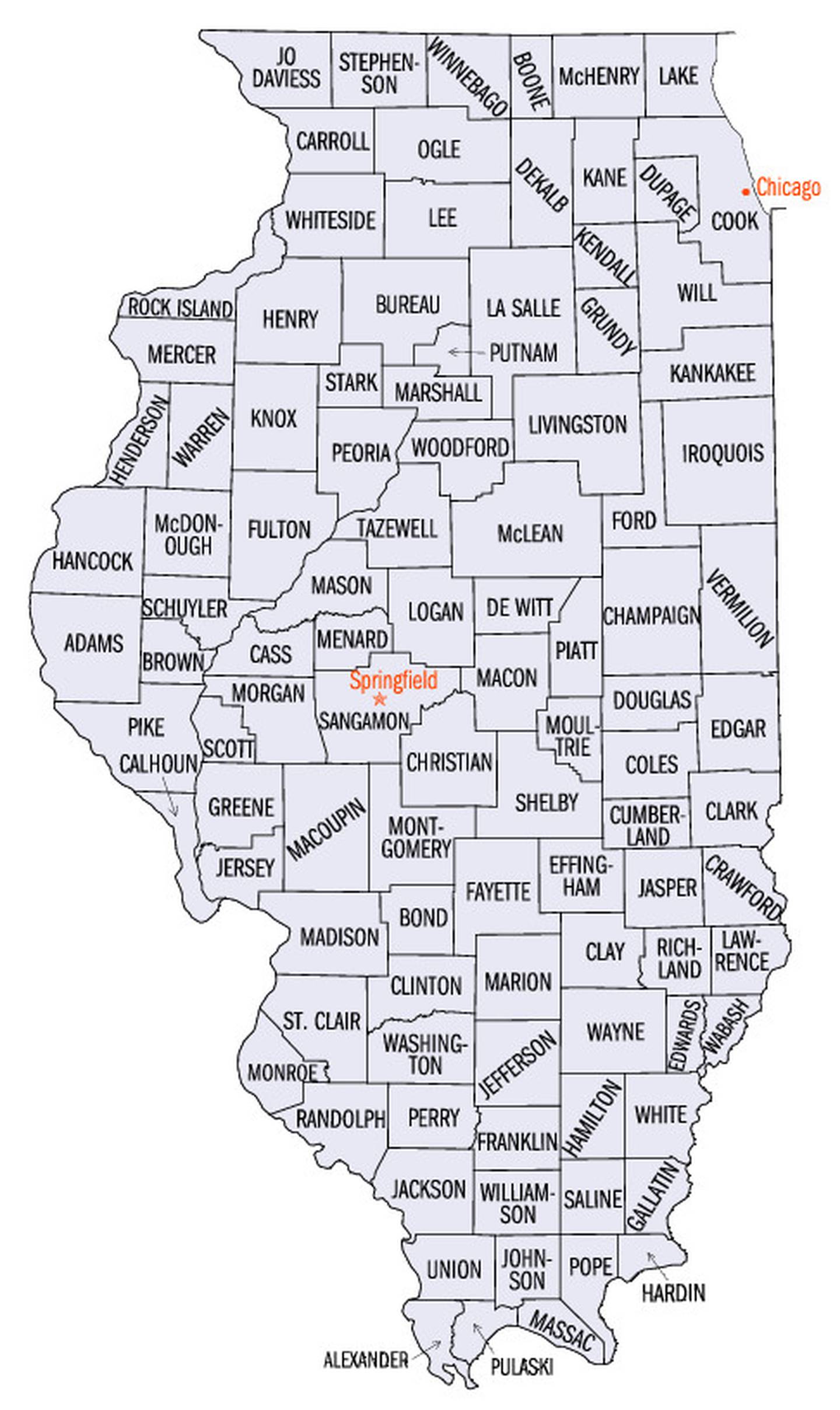 The state of Illinois is comprised of 102 counties and each carries a unique name.