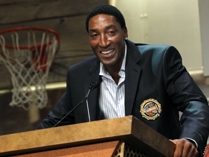 File photo: Basketball Hall of Fame inductee Scottie Pippen speaks during the enshrinement news conference at the Hall of Fame Museum in Springfield, Mass. Friday, Aug. 13, 2010.