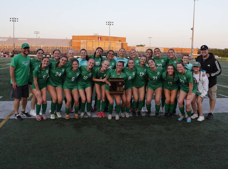 York celebrates winning the Class 3A Morton regional girls soccer final between Downers Grove South and York in Berwyn on Friday, May 17, 2024.