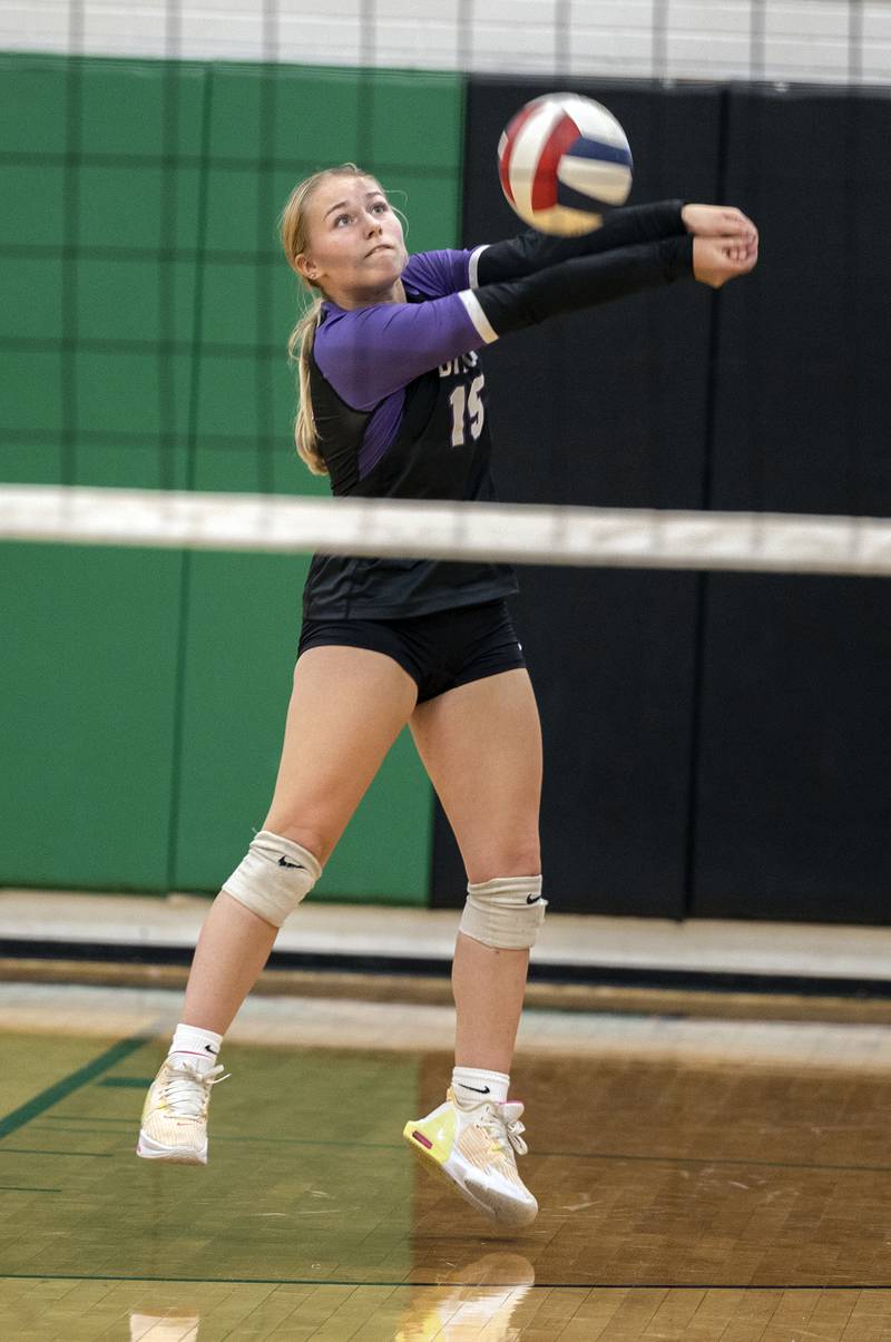 Dixon’s Mickey Worrell makes a pass Thursday, Sept. 19, 2024, in a Big Northern Conference match at RFHS.