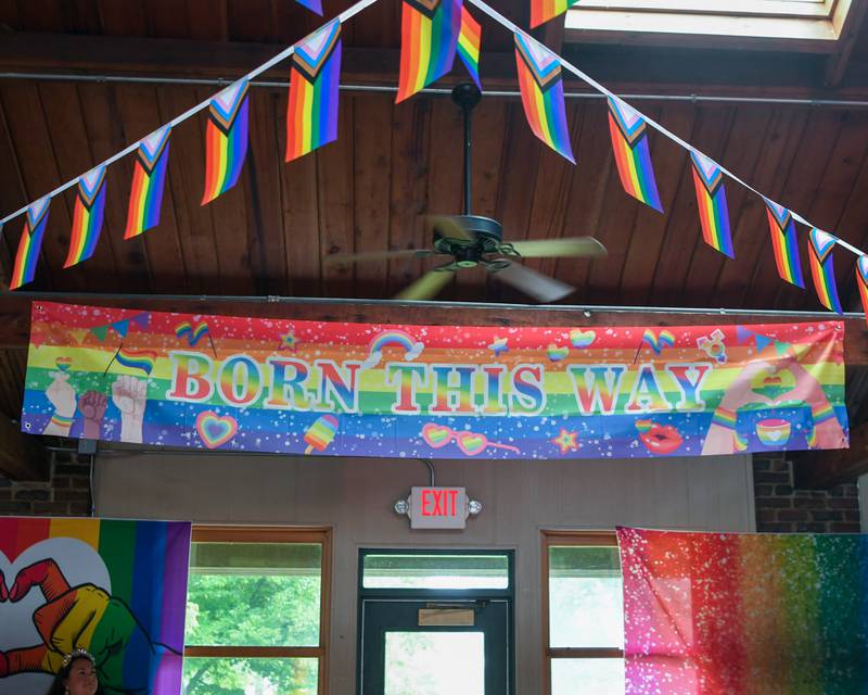 Decorations were hung throughout the building at Hopkins Park in DeKalb during the inaugural Pride in the 815 event to kick off Pride Month in DeKalb County held on Saturday, June 1, 2024.
