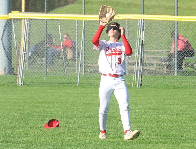 Ottawa's Grady Hutchcraft makes a catch in center field against Morris on Monday, April 20, 2026 at Ottawa High School.