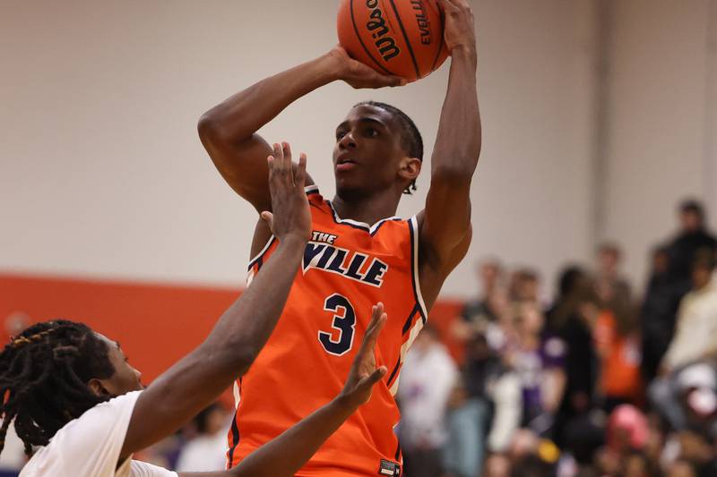 Romeoville’s Meyoh Swansey puts up the shot against Joliet West on Tuesday January 31st, 2023.