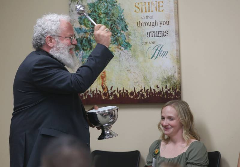 Deacon George Schramn blesses Holy Water on Tasha Arteaga, Sexual Assault Nurse Examiner (SANE) coordinator and advanced practice registered nurse during a blessing event of the new OSF Resilient Healing care program that will represent hope, healing and a renewed commitment to the recovery of sexual assault survivors in the I‑80 Region on Friday, May 30, 2025 at OSF HealthCare Saint Paul Medical Center in Mendota. 
OSF Resilient Healing care is offered at two locations: Ottawa and Mendota. These strategically chosen sites ensure that survivors throughout the region can get the care they need in a supportive, safe and accessible setting.