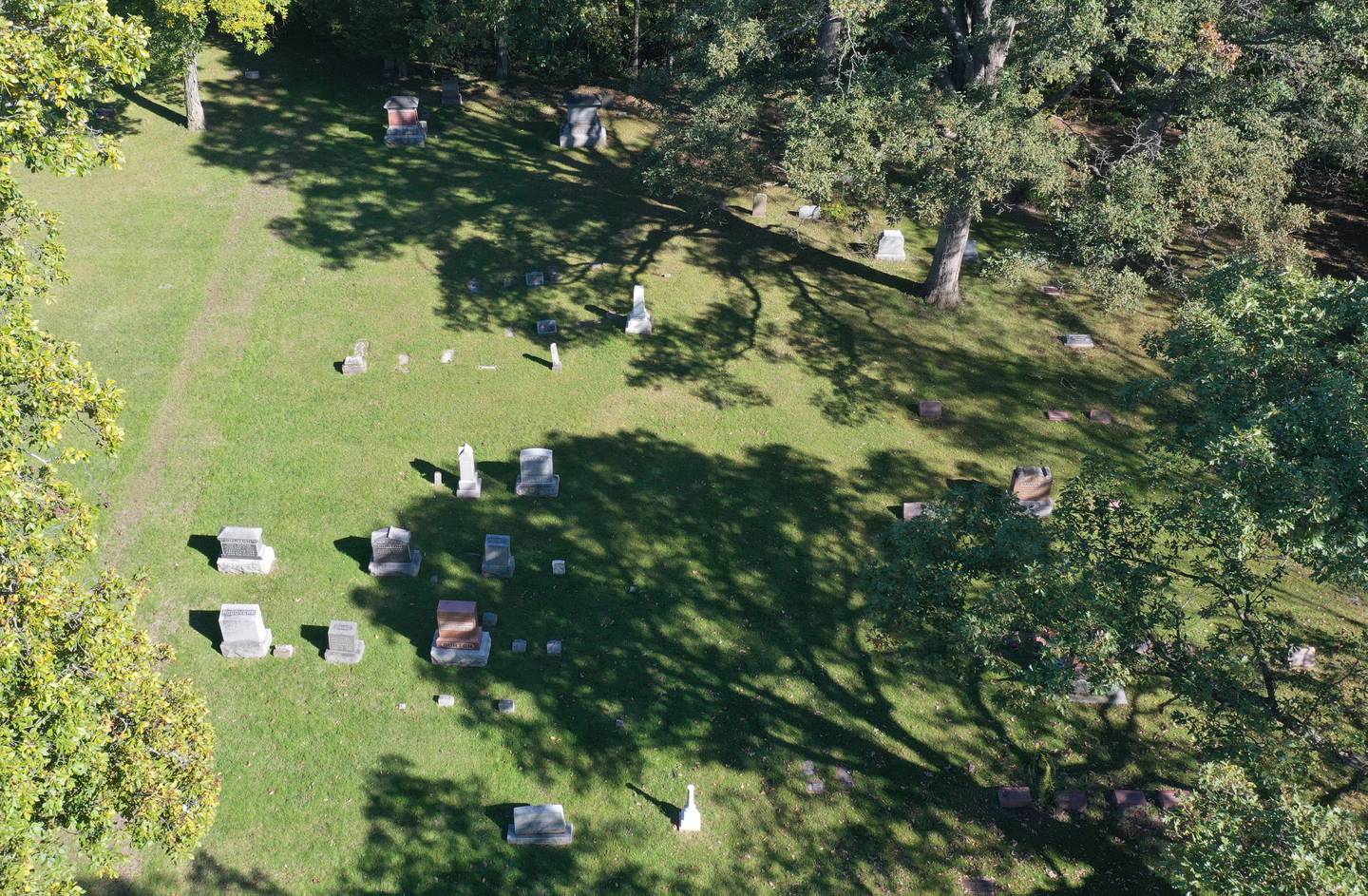 An aerial view of Moon Point Cemetery on Tuesday, Oct. 10, 2023 near Streator. The cemetery is older than the Civil War. It began as a family cemetery for Jacob Moon and his family in the 1830's. It's one of the most haunted cemeteries in the state. The cemetery is closed to visitors at night.