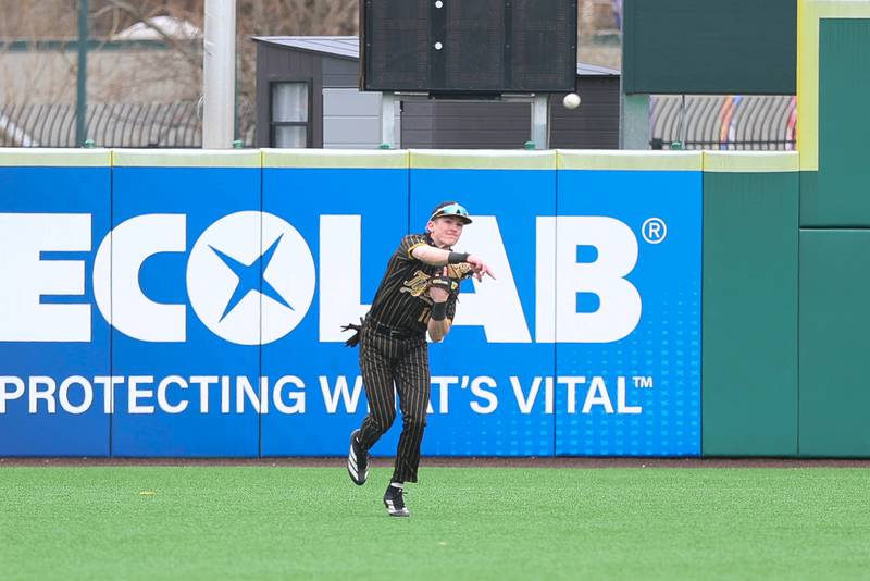 Joliet West’s Brayden Myers throws to the cutoff man against Lockport in the WJOL Don Ladas Memorial baseball tournament championship game on Saturday, April 4, 2026 in Joliet.
