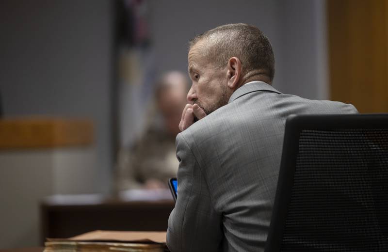 Attorney Jim Mertes works in court defending Kyle Cooper on Friday, April 4, 2025, at the Whiteside County Courthouse in Morrison.