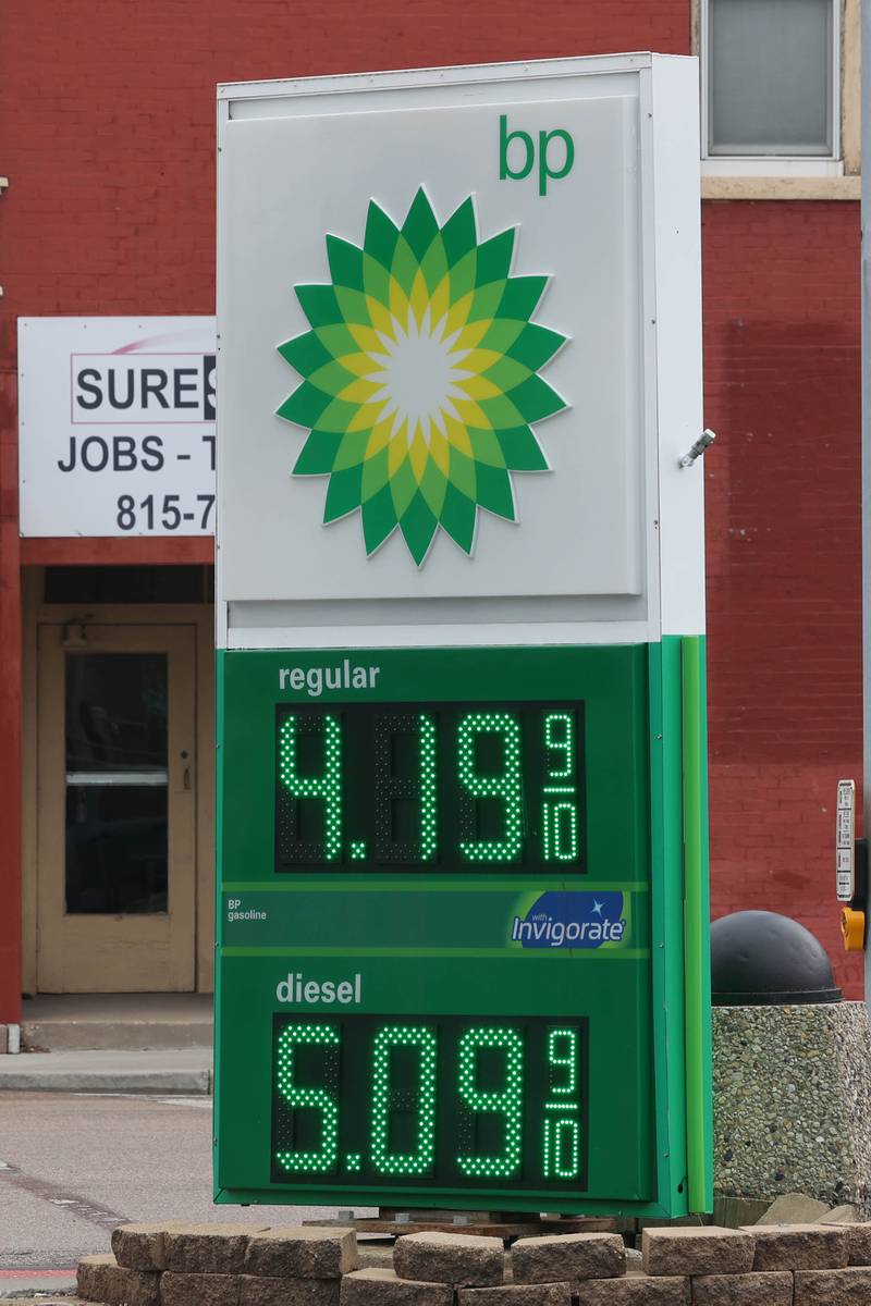 The BP at the corner of North Seventh Street and West Lincoln Highway Tuesday, March 31, 2026, in DeKalb.
