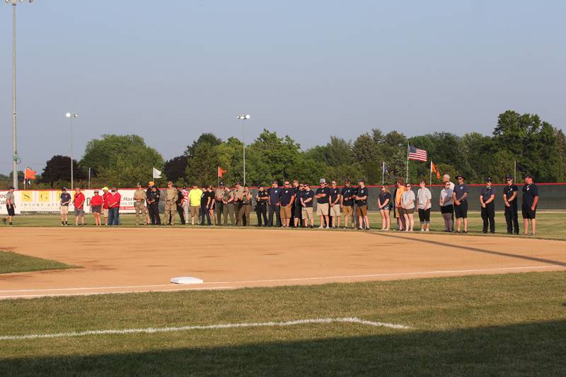 Local first responders are honored during the Illinois Valley Pistol Shrimp baseball game at Schweickert Stadium on Tuesday, June 20, 2023 in Peru.