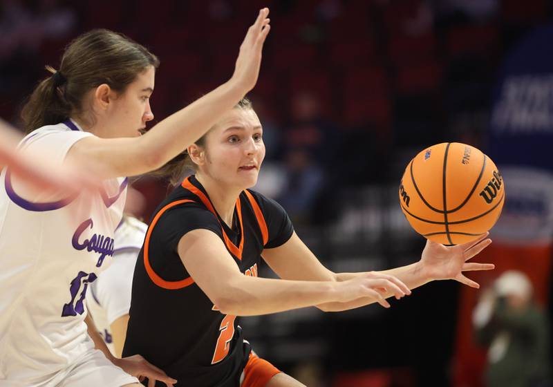 Byron's Larkin Knoll runs ahead of Breese Central during the Class 2A title game on Saturday, March, 7, 2026 at CEFCU Arena in Normal.