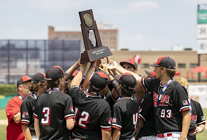 Henry-Senachwine brings home the second place trophy after losing to Gibrault 8-0 Saturday, June 3, 2023 during the IHSA class 1A championship baseball game.