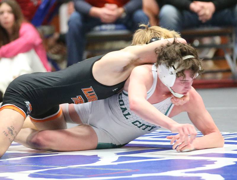 Coal City's Cooper Morris wrestles Canton's Hunter Robbins during the 60th annual Lyle King invitational wrestling tournament on Saturday, Jan. 6, 2023 in Princeton.
