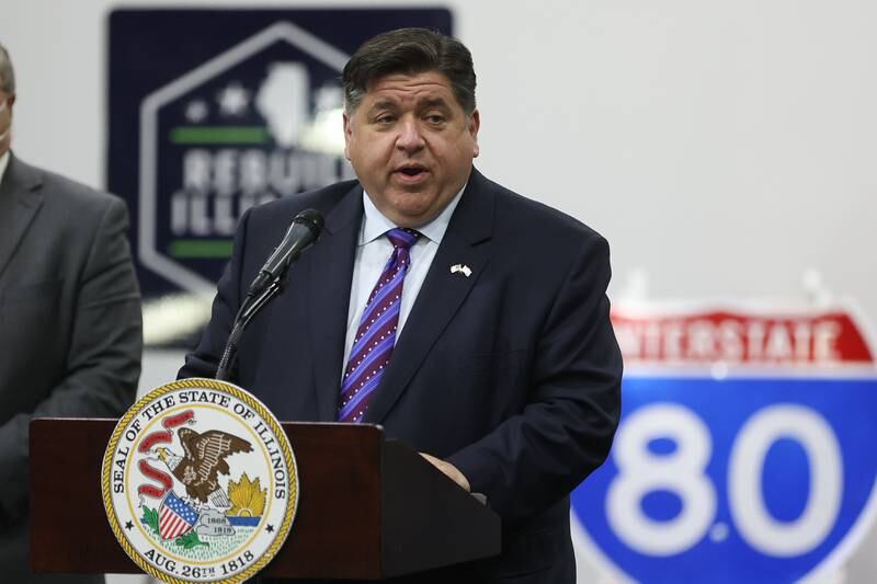 Governor J.B. Pritzker speaks about the Rebuild Illinois project and more specifically the extension of Houbolt Road at a press conference held at Joliet Junior College. Thursday, Jan. 20, 2022 in Joliet.
